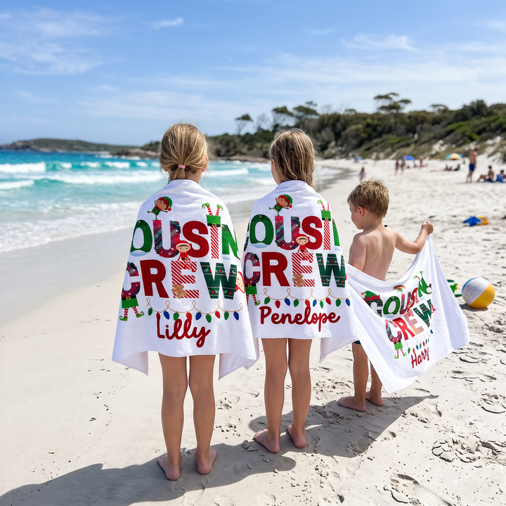 Christmas Cousin Crew Personalised Beach Towel