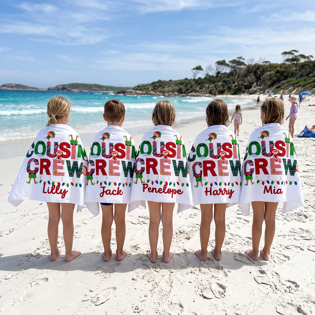 Christmas Cousin Crew Personalised Beach Towel