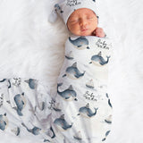 custom swaddle with baby whale design