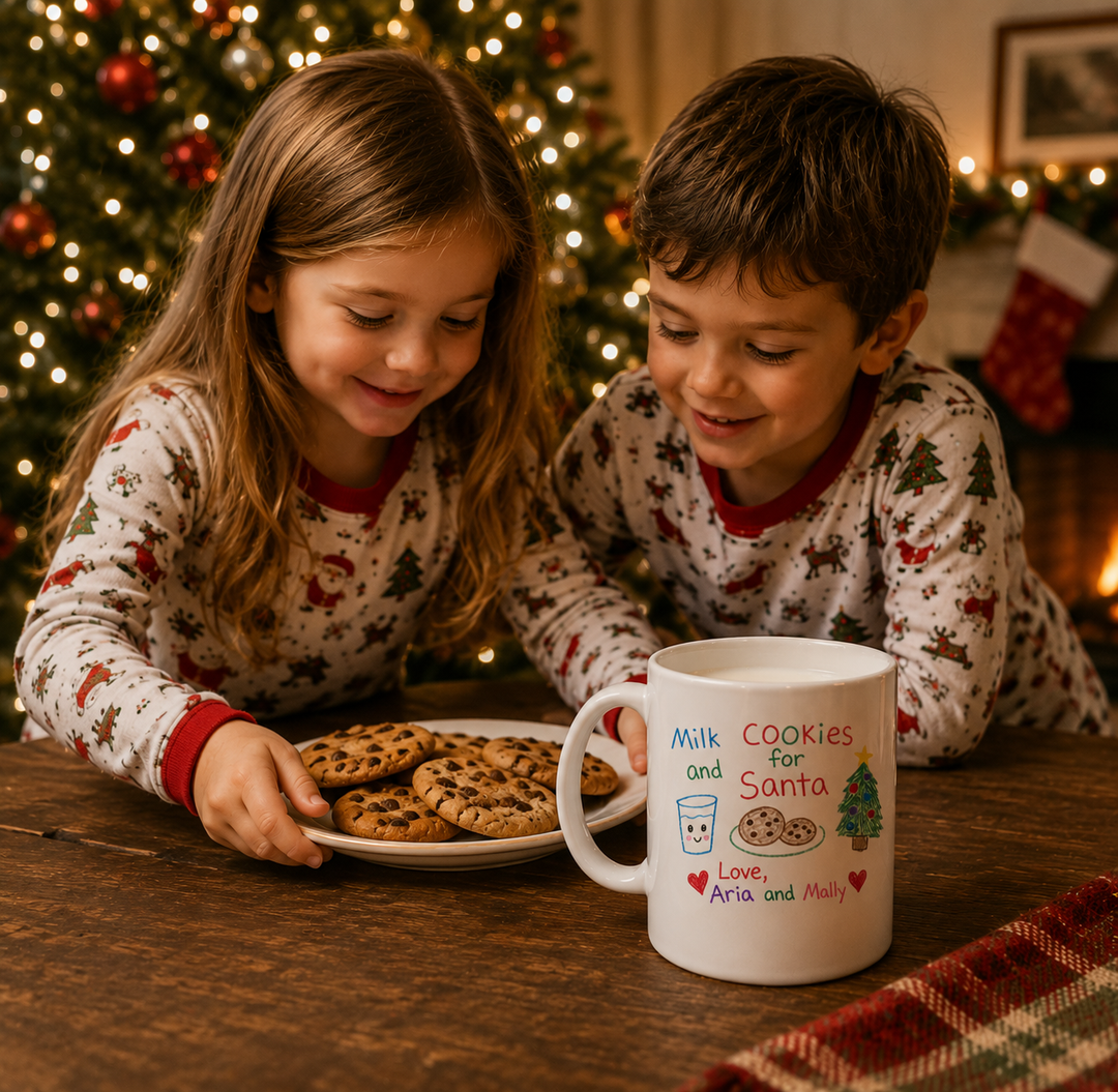 Personalised Christmas Eve Mug with Kids Artwork for Santa