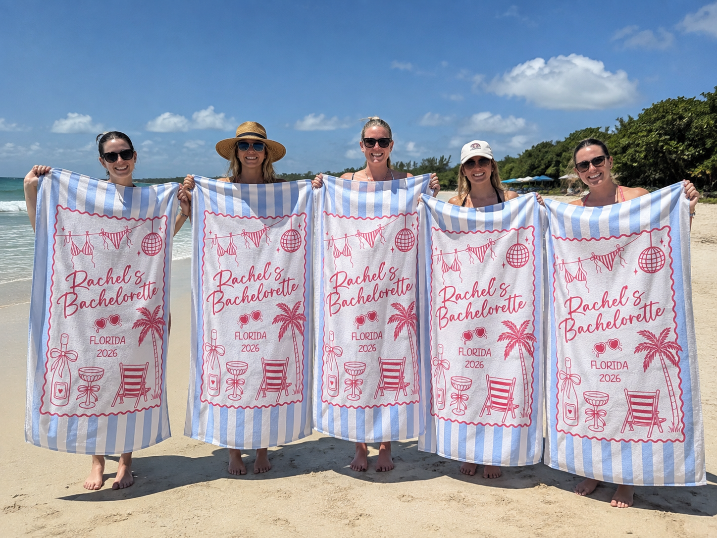 Cabana Bachelorette beach towel in quick-dry sand-free microfibre, made for hens weekends by the pool - The Custom Co