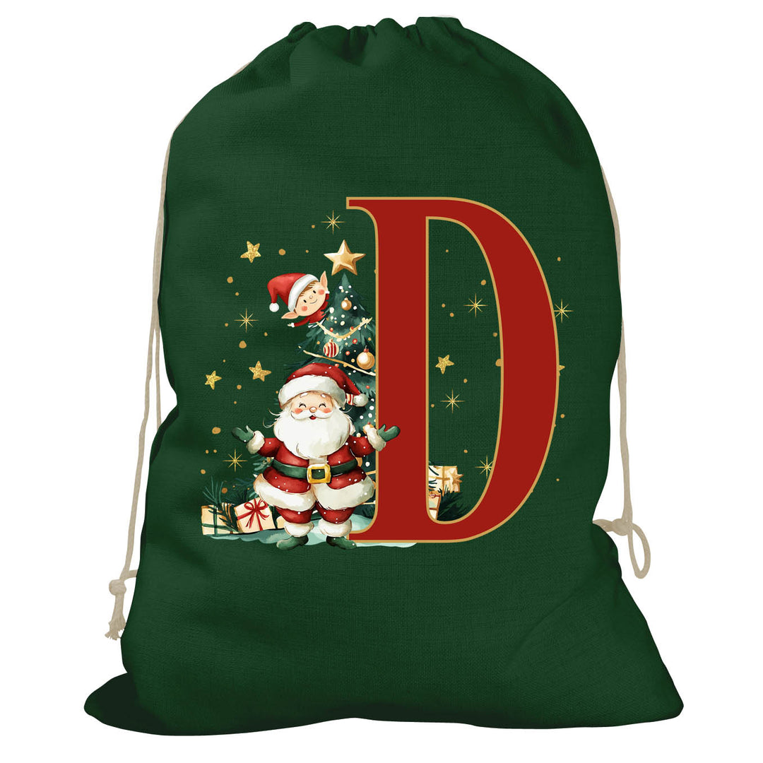 Initial Christmas Drawstring Sack - Santa Claus
