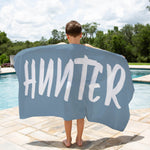 personalised kids beach towels blue