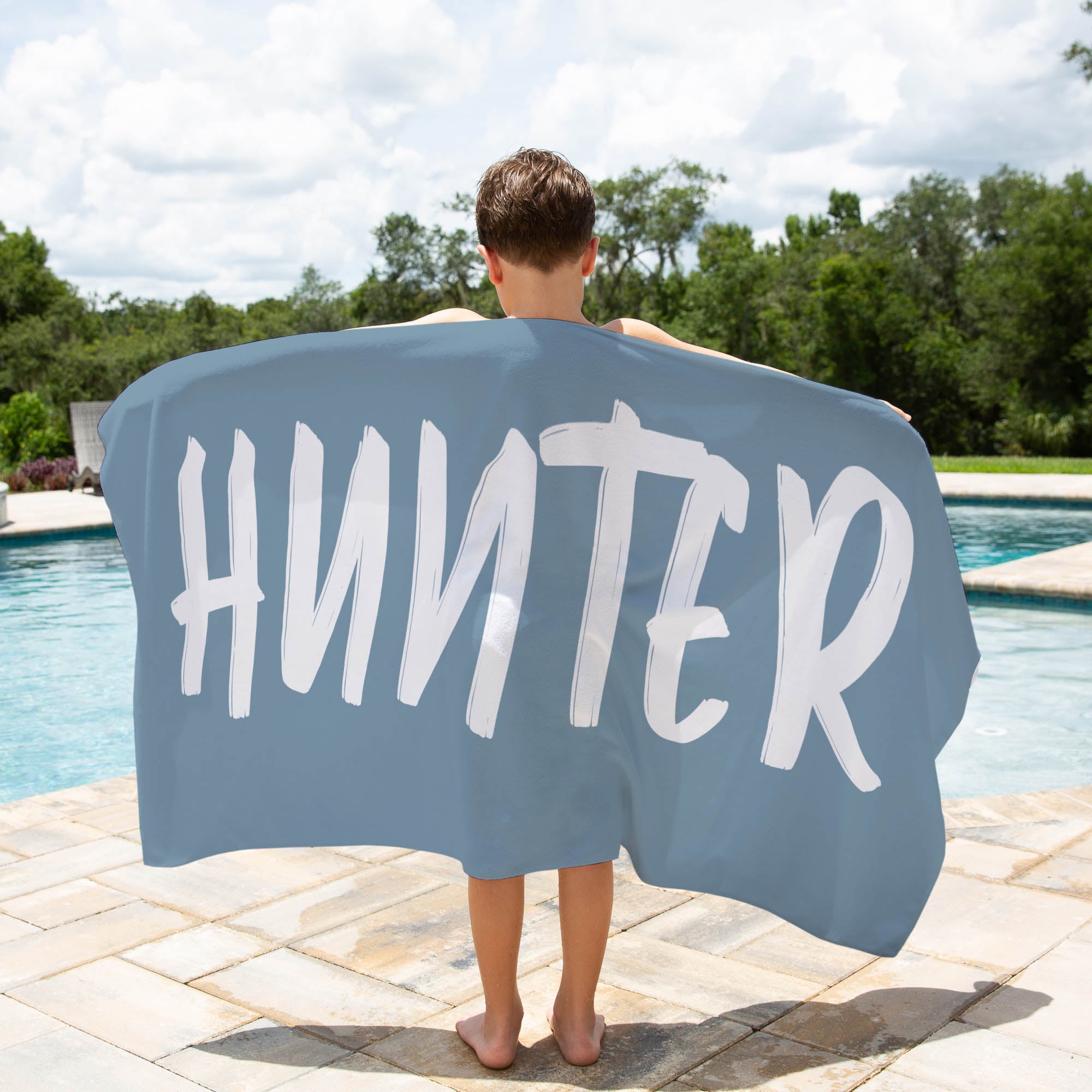 personalised kids beach towels blue