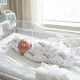 Personalised baby swaddle and beanie set in stretch poly fabric for newborn comfort and style