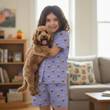 Personalised kids short sleeve pyjamas with pet photo print and matching shorts