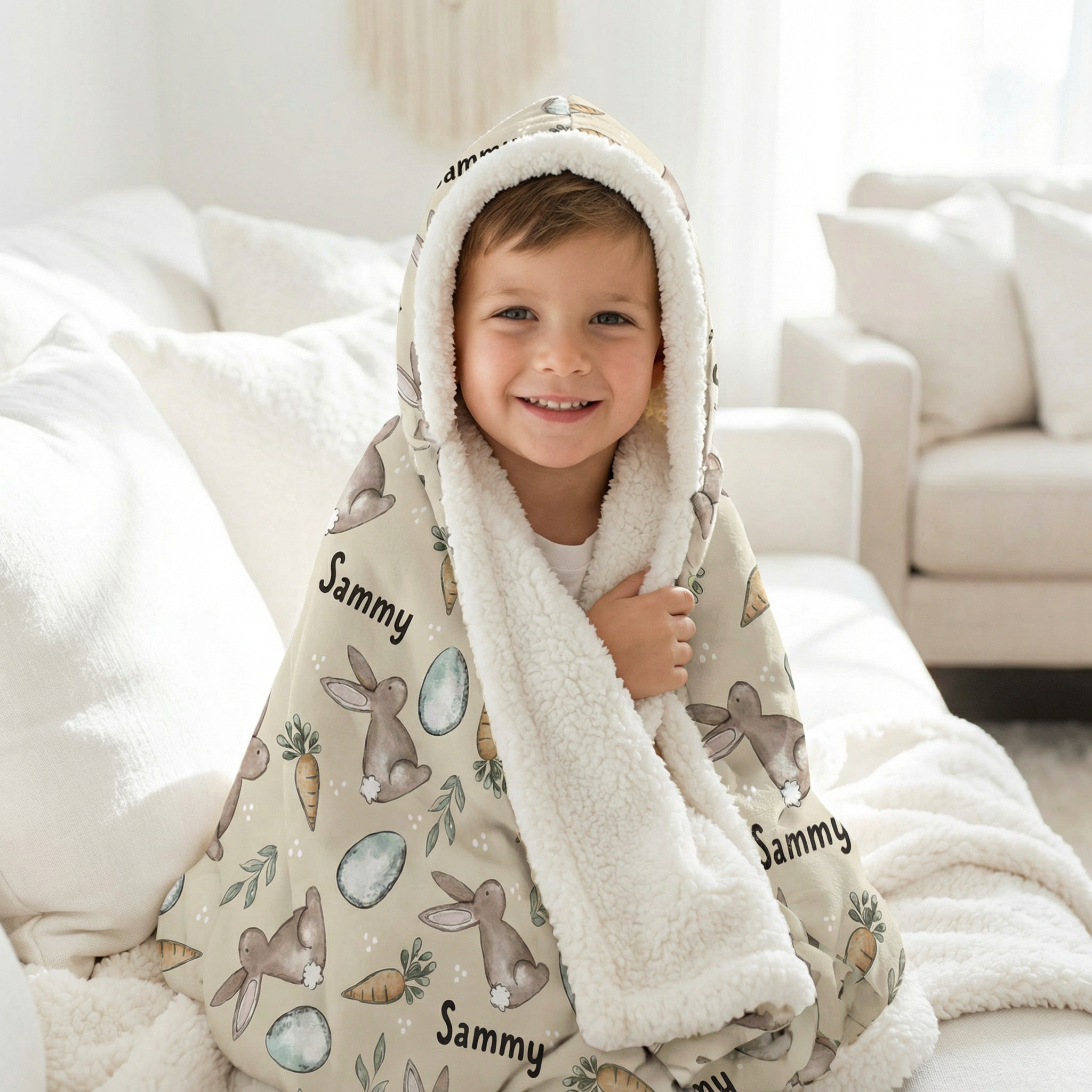 Personalised Easter hooded blanket with soft sherpa lining for kids