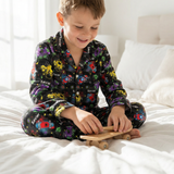 Long sleeve personalised kids pyjamas with all-over print and child's name on soft breathable fabric