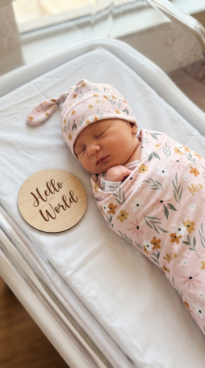 Personalised Swaddle &amp; Beanie Set