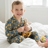 Personalised kids' long sleeve Easter pyjamas with all-over festive print and custom name