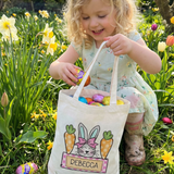 Personalised Easter tote bag with child's name and festive design for egg hunts