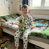 Long sleeve personalised kids pyjamas with all-over print and child's name
