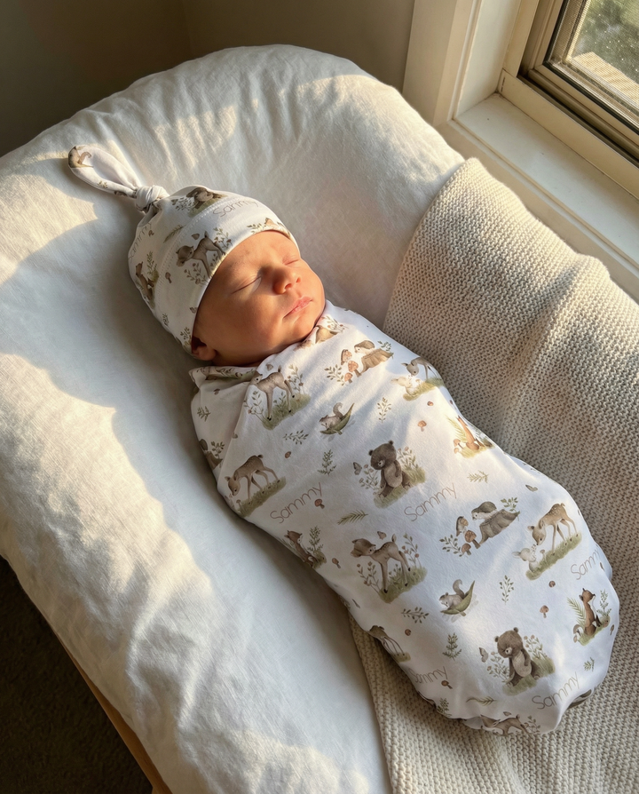 Personalised Swaddle & Beanie Set