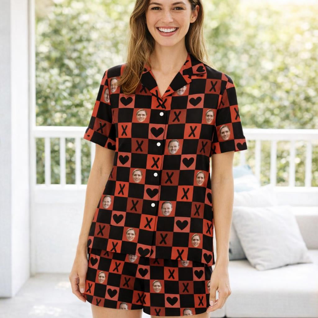 Custom Face Photo Pyjamas – Personalised Valentine’s Gift (Hugs & Hearts)