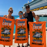 Personalised Making Memories Cruise 2026 beach towel name print detail