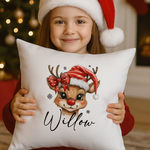 kids Christmas cushion Santa Reindeer design with girl’s name