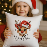 kids Christmas cushion Santa Reindeer design with girl’s name