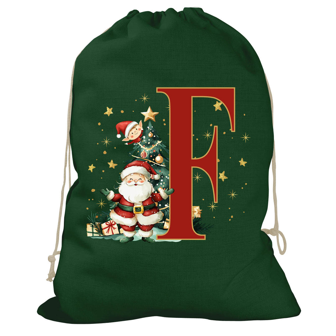Initial Christmas Drawstring Sack - Santa Claus