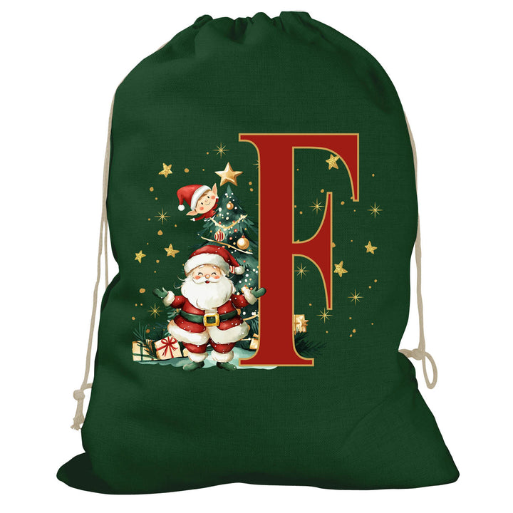 Initial Christmas Drawstring Sack - Santa Claus