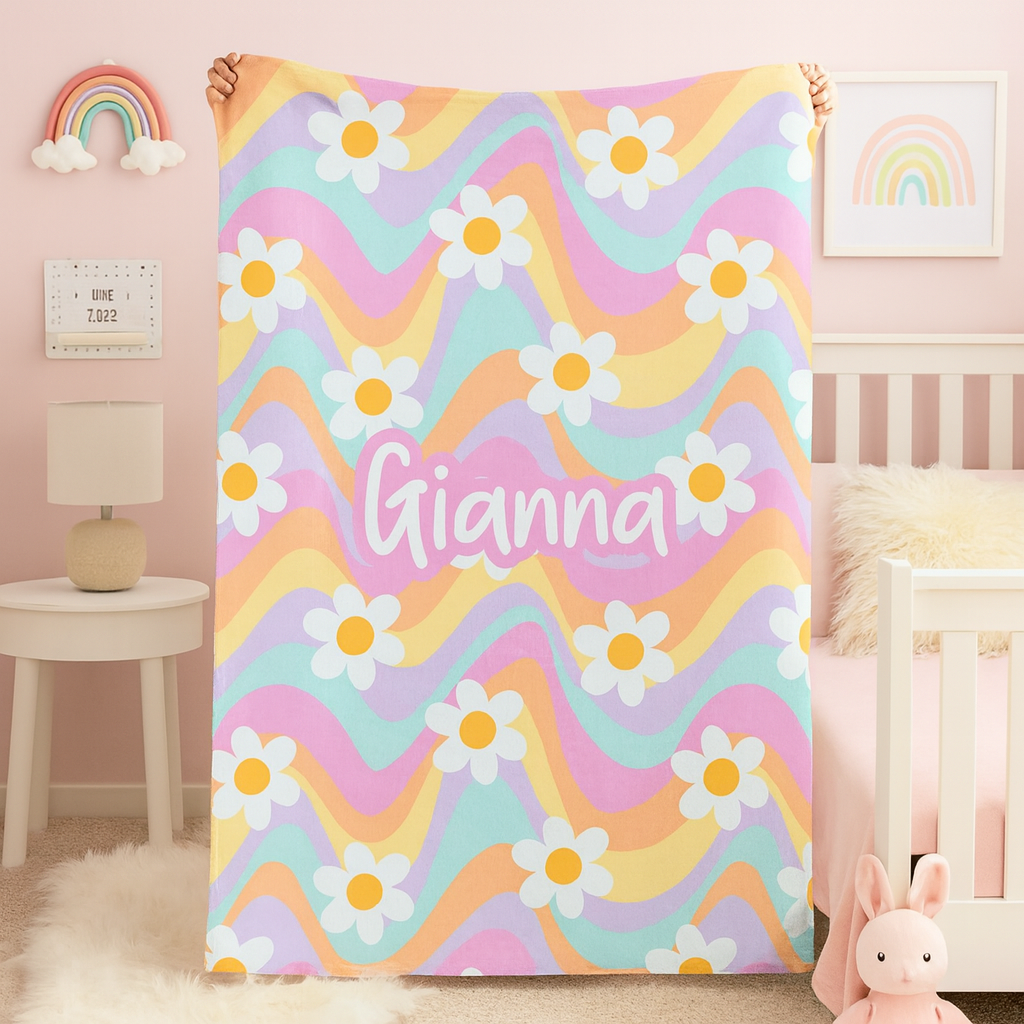 Personalised groovy Blanket – girls flower power Design