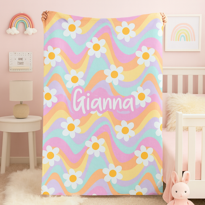 Personalised groovy Blanket – girls flower power Design