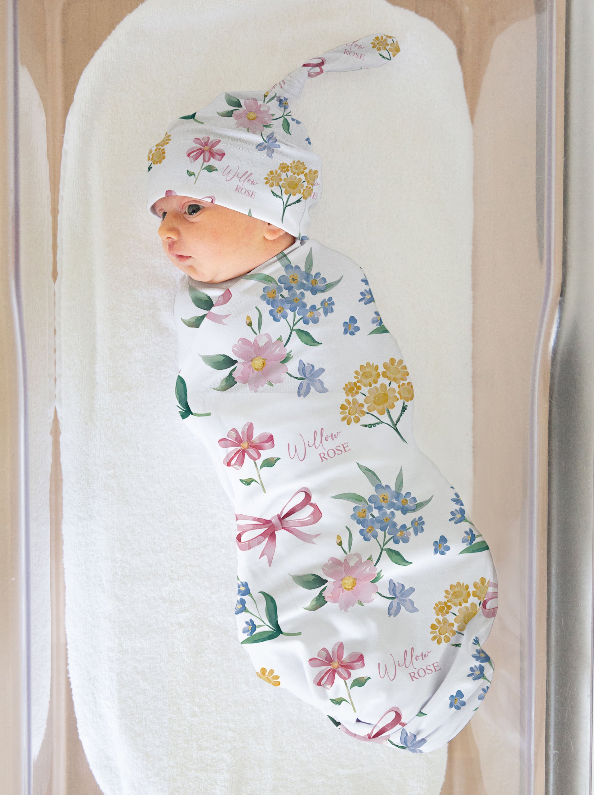 floral baby swaddle with custom name