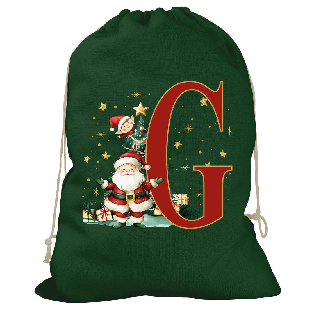 Initial Christmas Drawstring Sack - Santa Claus
