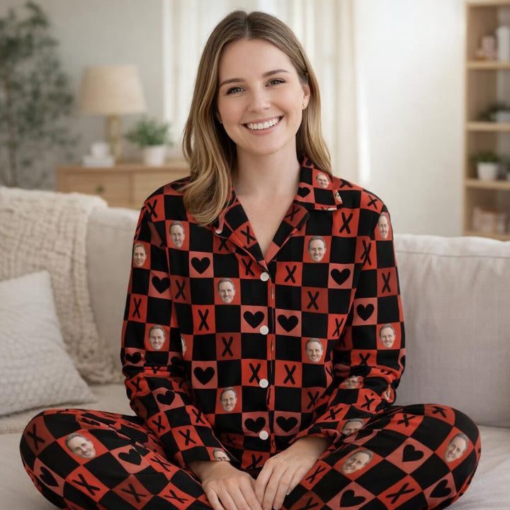 Matching personalised photo pyjamas for couples with custom face design