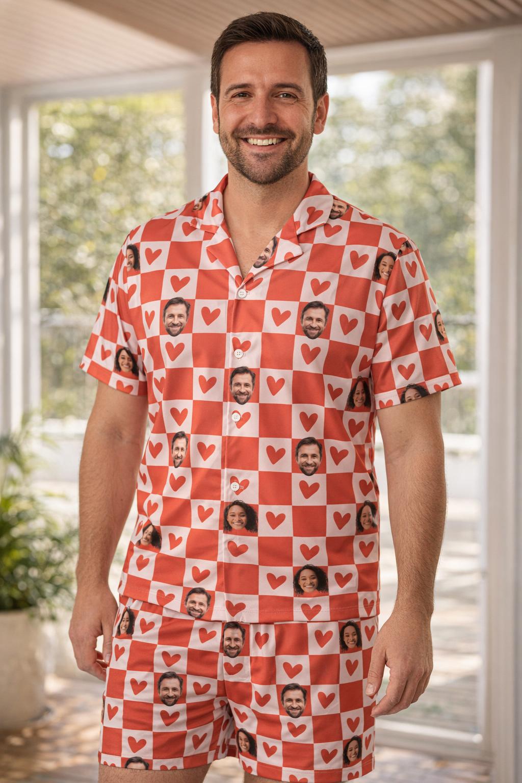 Custom Face Photo Pyjamas – Personalised Valentine’s Gift (Hearts)