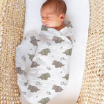 Personalised custom muslin swaddle wrap with baby name, soft breathable fabric, 120x120cm size for newborns and babies