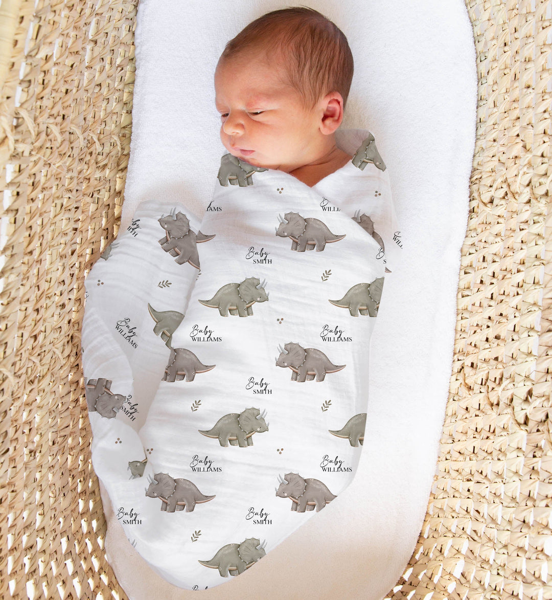 Personalised custom muslin swaddle wrap with baby name, soft breathable fabric, 120x120cm size for newborns and babies