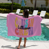 Custom name beach towel for cousins, poolside and holiday essential