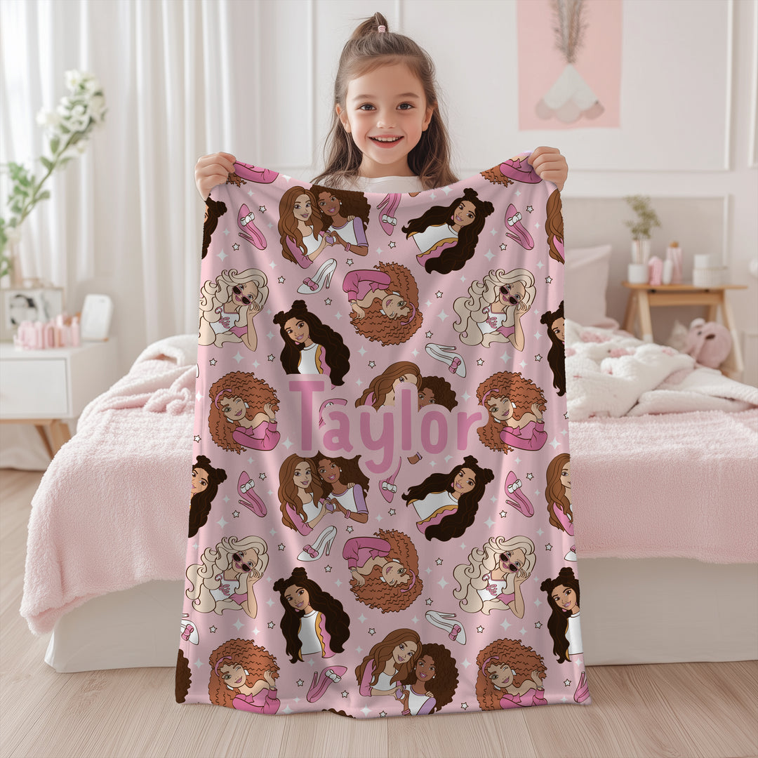 Personalised barbie Blanket – glam fashion Design for girls