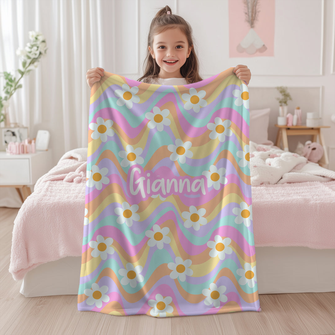 Personalised flower Blanket – floral retro design for girls