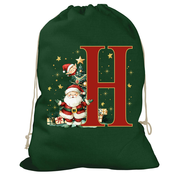 Initial Christmas Drawstring Sack - Santa Claus