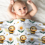 honey bee baby swaddle with custom name