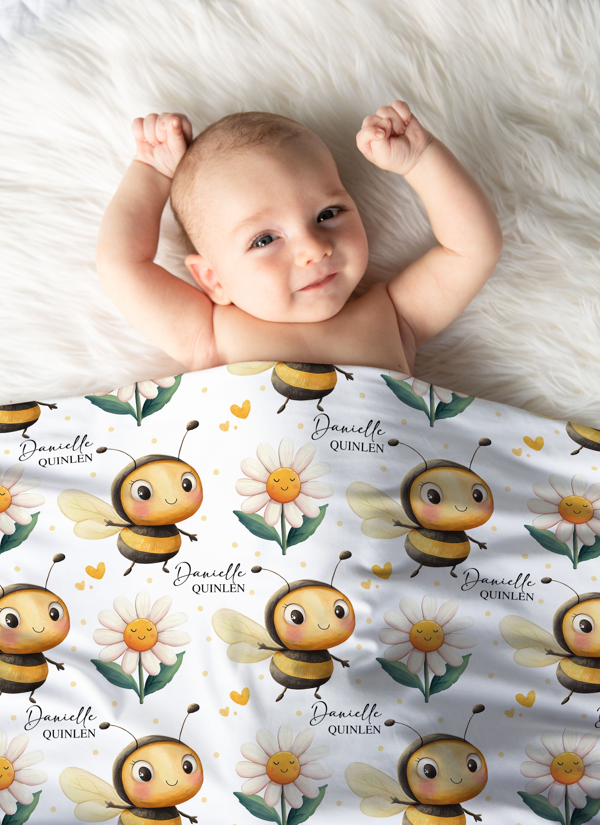 honey bee baby swaddle with custom name