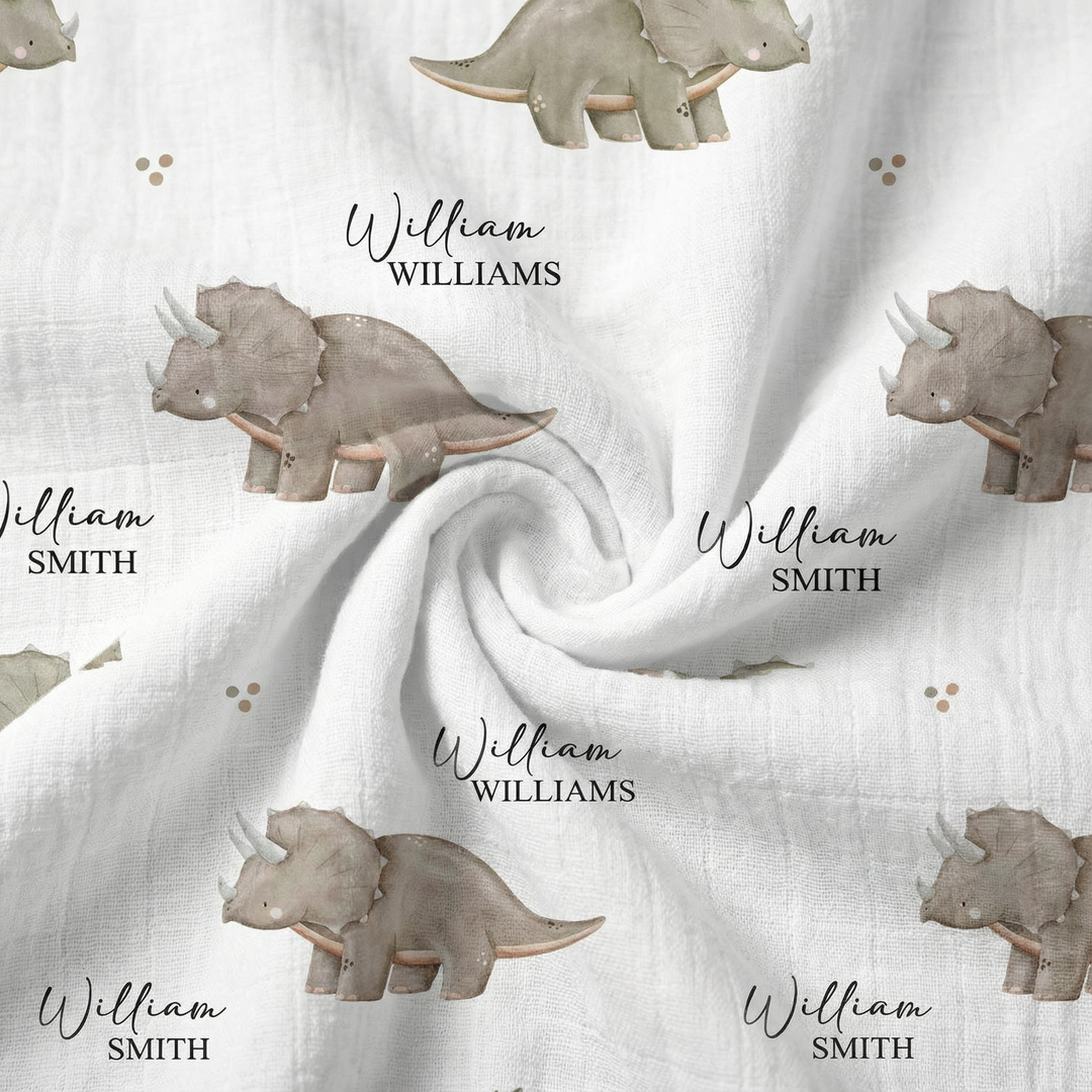 Personalised custom muslin swaddle wrap with baby name, soft breathable fabric, 120x120cm for newborns