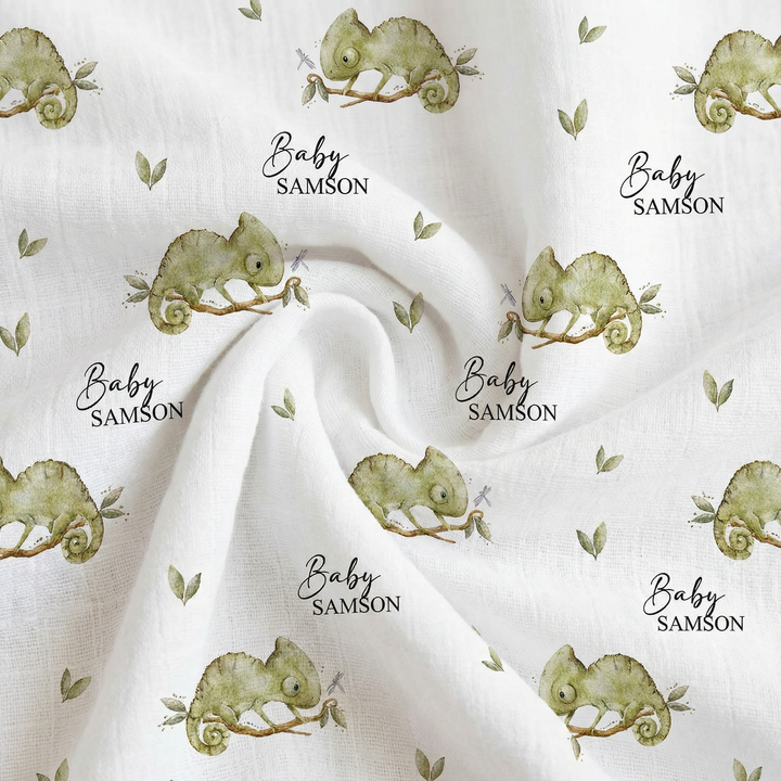 Personalised soft breathable muslin swaddle wrap with baby name, 120x120cm, gentle for newborns and machine washable