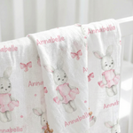 Personalised Muslin Swaddle wrap with baby name, soft breathable fabric, 120x120cm perfect for newborns and gifts