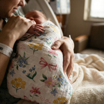 Personalised custom muslin swaddle wrap with baby name, soft breathable fabric, 120x120cm, perfect for newborns and gifts