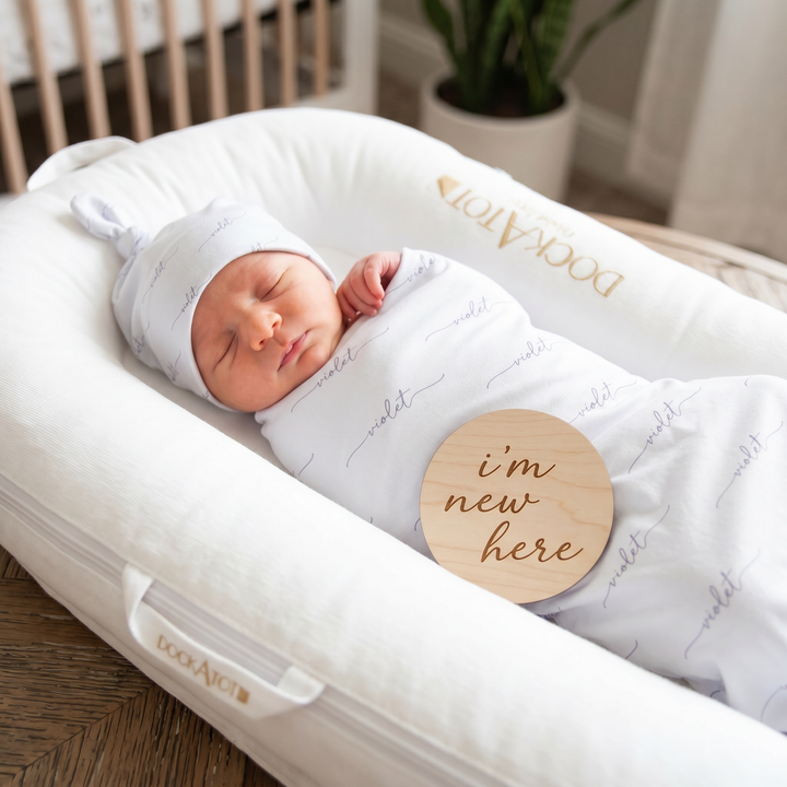 Sweet Signature - Personalised Baby Swaddle &amp; Beanie Set
