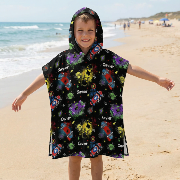 kids hooded towel skateboarding | the custom co