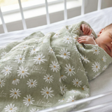 Personalised custom muslin swaddle wrap with baby name, soft breathable fabric, 120x120cm for newborns and babies