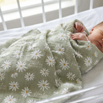 Custom muslin swaddle wrap personalized with baby's name, soft breathable fabric, 120x120cm size for newborns and babies