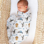 Personalised muslin swaddle wrap with baby name, soft breathable fabric, 120x120cm, perfect for newborns and daily use