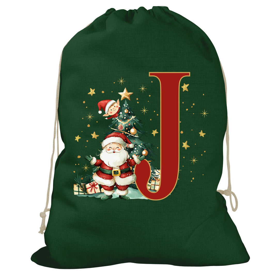 Initial Christmas Drawstring Sack - Santa Claus