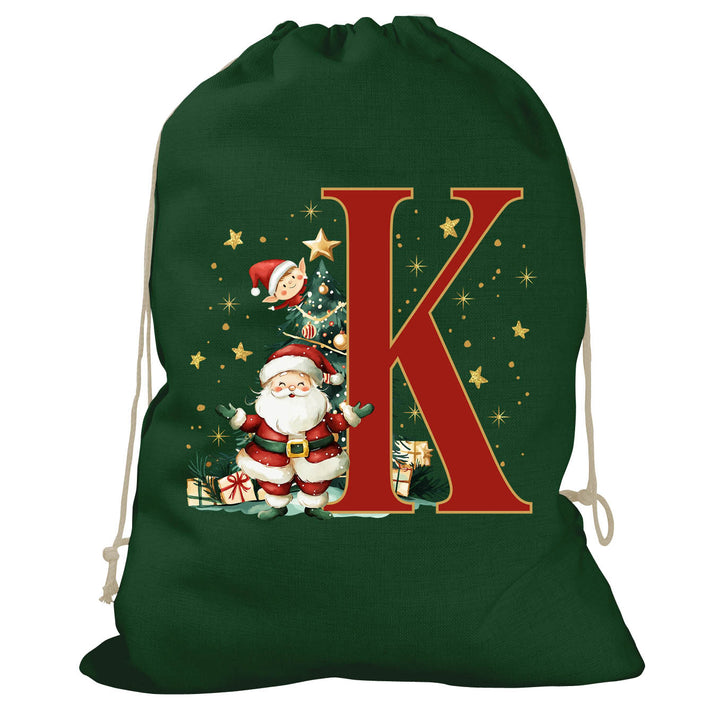 Initial Christmas Drawstring Sack - Santa Claus