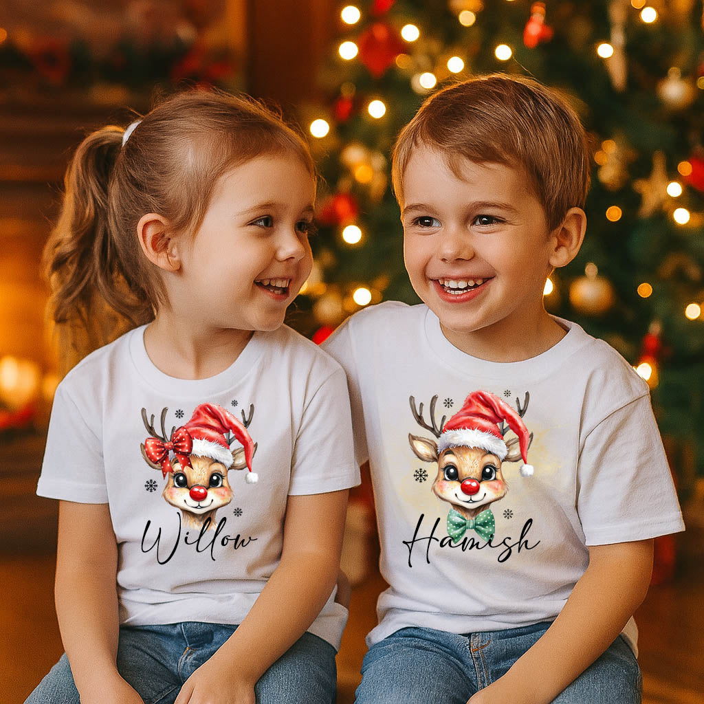 Christmas Reindeer T-shirt personalised with name