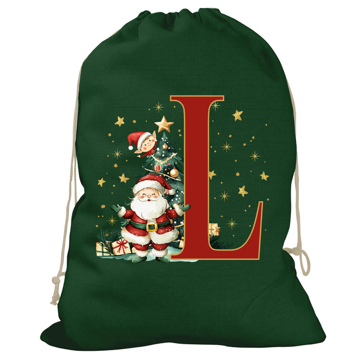 Initial Christmas Drawstring Sack - Santa Claus